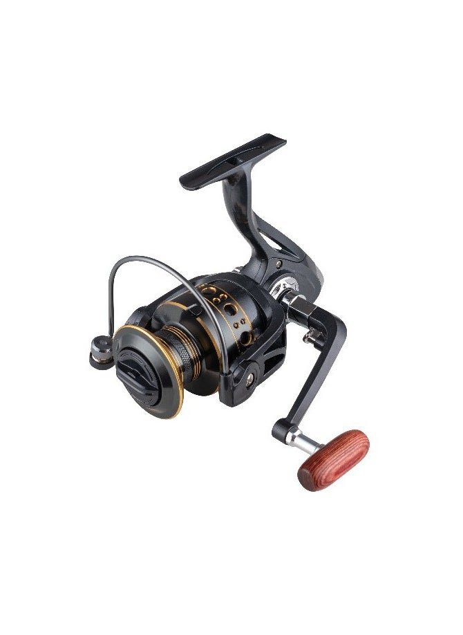 Smooth Spinning Fishing Reel with Wooden Grip, High-Density Metal Wire Cup, and Stainless Steel Rack and Brass Spindle Suitable for Saltwater and Freshwater