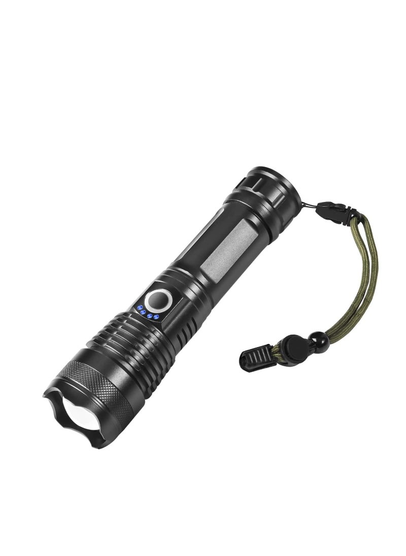 Rechargeable LED Flashlight, Ultra Bright Zoomable Flashlights, with 5 Modes, Adjustable High Lumens, Water Resistant, Handheld Light with Power Indicator for Camping/Outdoor/Emergency