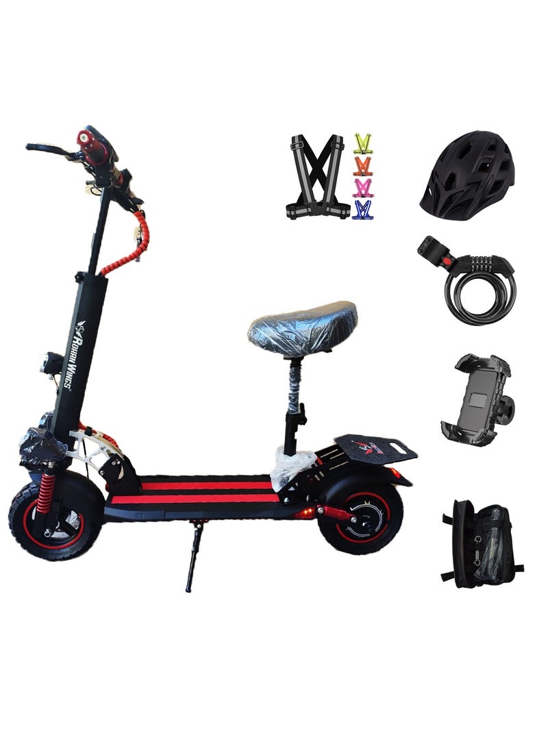 Electric Scooter for Adults Rohan Wings KT4A ,2025 New model, Powerful and Durable Motor, 30km range with powerful 48V 13AH Battery, Excellent Speed, Bluetooth Speaker, Seat with free accessories Helmet, Safety Belt, Mobile Holder, Pump, Tool Kit and Lock.