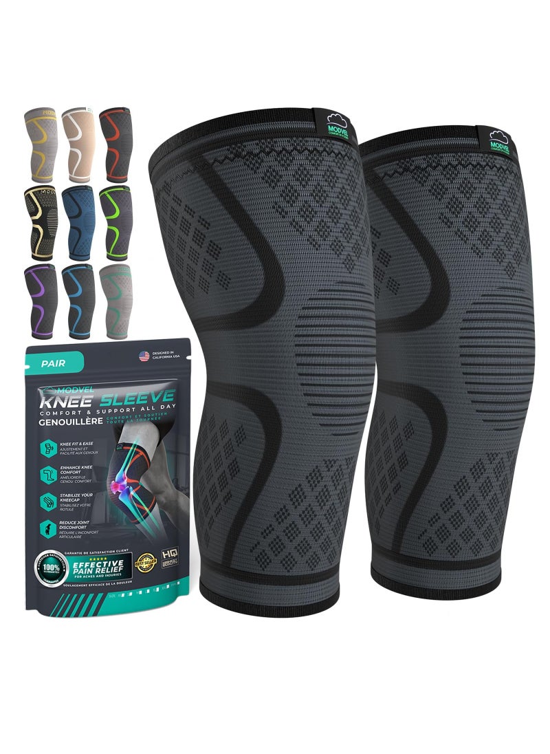 Modvel Compression Knee Brace for Women & Men - 2 Pack Knee Brace for Women Running Knee Pain, Knee Support Compression Sleeve, Workout Sports Knee Braces for Meniscus Tear ACL & Arthritis Pain Relief