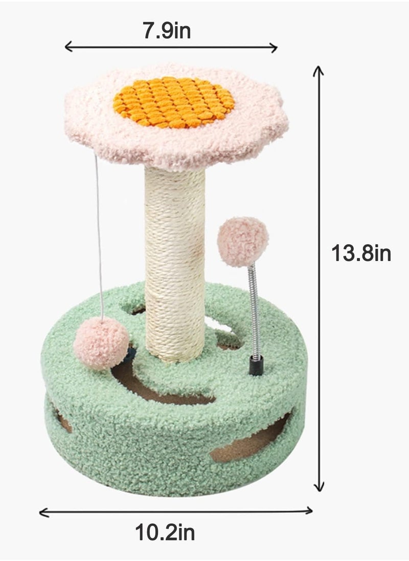 Multifunctional Flower Cat Tree with Sisal Scratching Post, Hanging Toys Including Spring Ball and Ring Bell, Designed for Indoor Cats