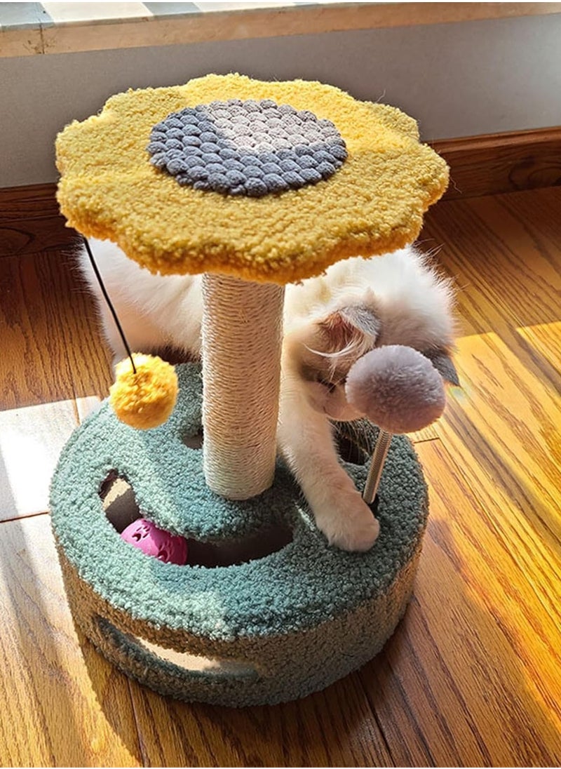 Multifunctional Flower Cat Tree with Sisal Scratching Post, Hanging Toys Including Spring Ball and Ring Bell, Designed for Indoor Cats