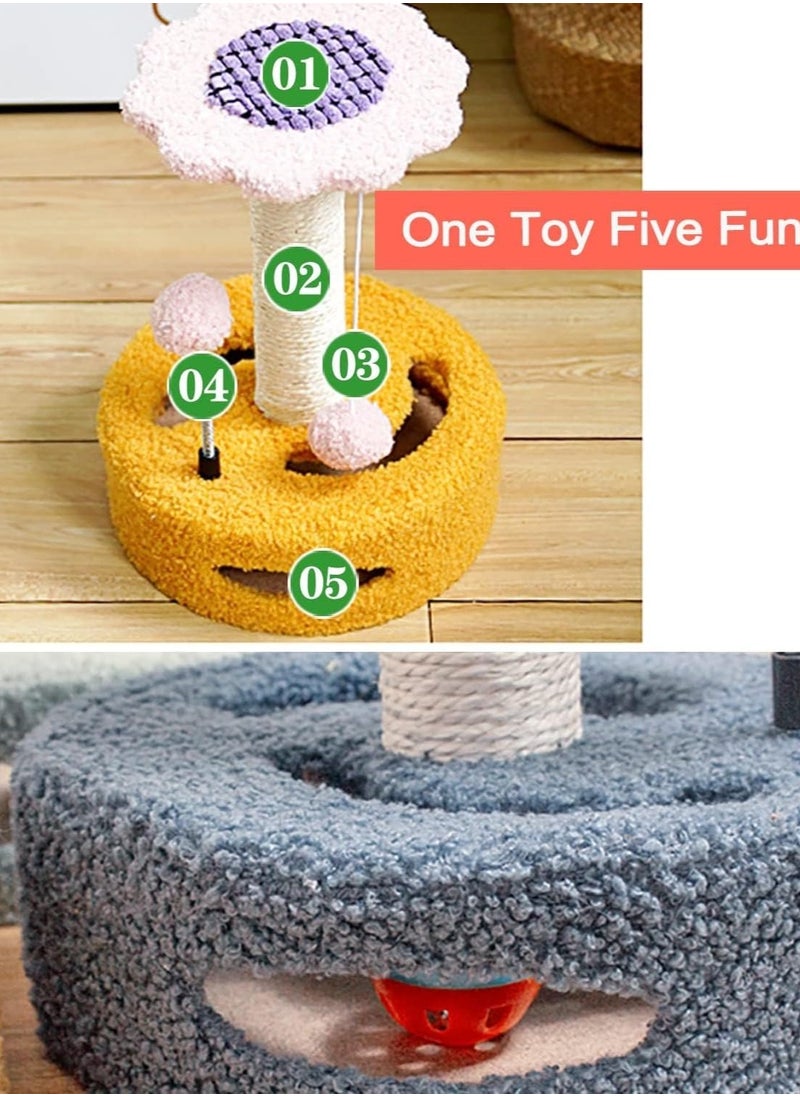 Multifunctional Flower Cat Tree with Sisal Scratching Post, Hanging Toys Including Spring Ball and Ring Bell, Designed for Indoor Cats