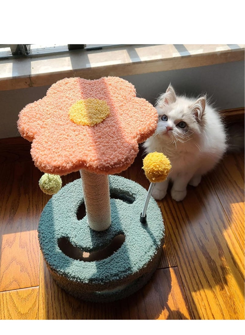 Multifunctional Flower Cat Tree with Sisal Scratching Post, Hanging Toys Including Spring Ball and Ring Bell, Designed for Indoor Cats