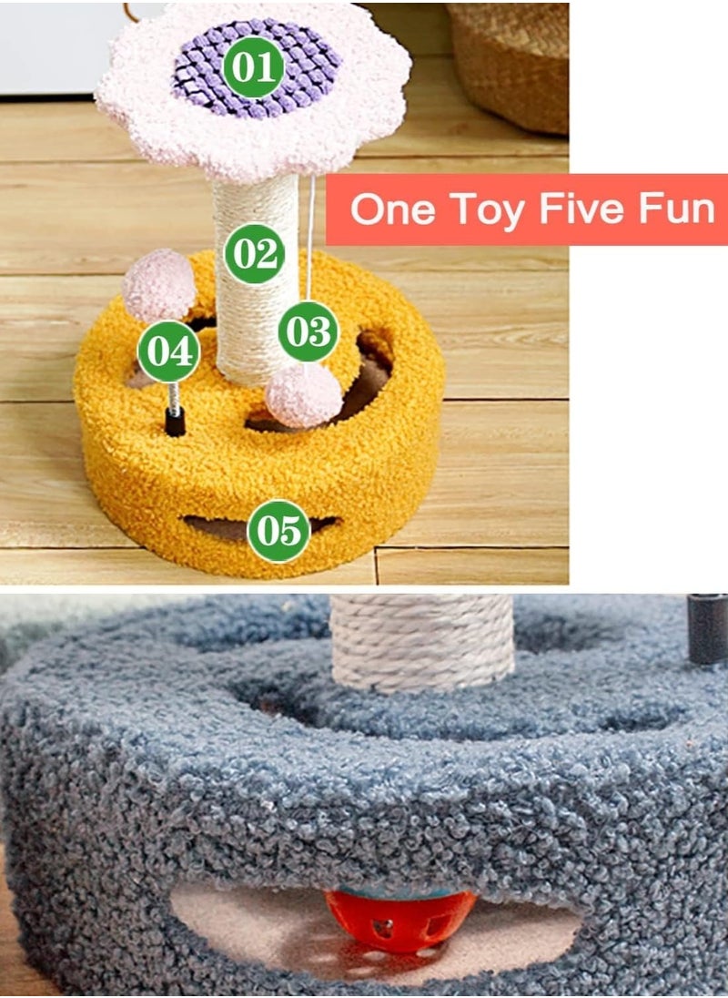 Multifunctional Flower Cat Tree with Sisal Scratching Post, Hanging Toys Including Spring Ball and Ring Bell, Designed for Indoor Cats