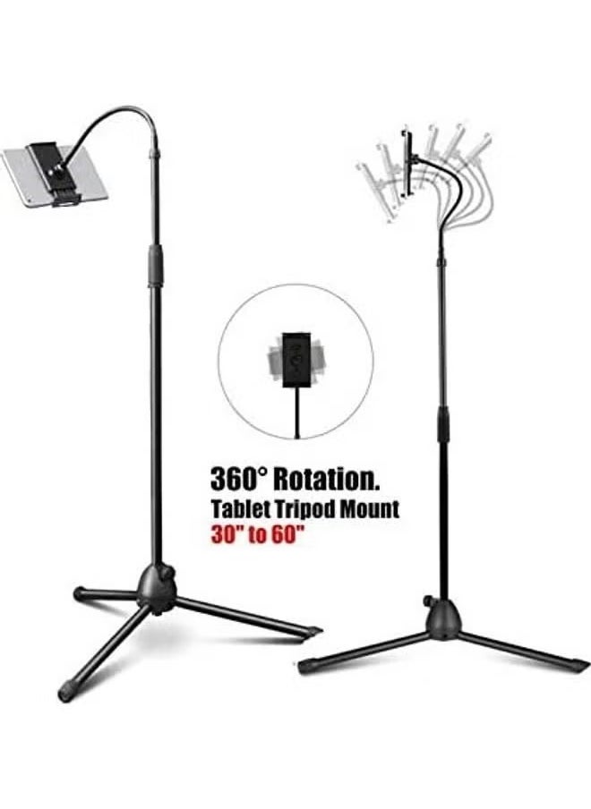 Adjustable 360° Tripod Mobile Tablet Stand – Universal Holder for Phone & Tablet (3.5-12.5 Inch) – Durable, Flexible, Rotatable Stand for Hands-Free Viewing and Recording – Black