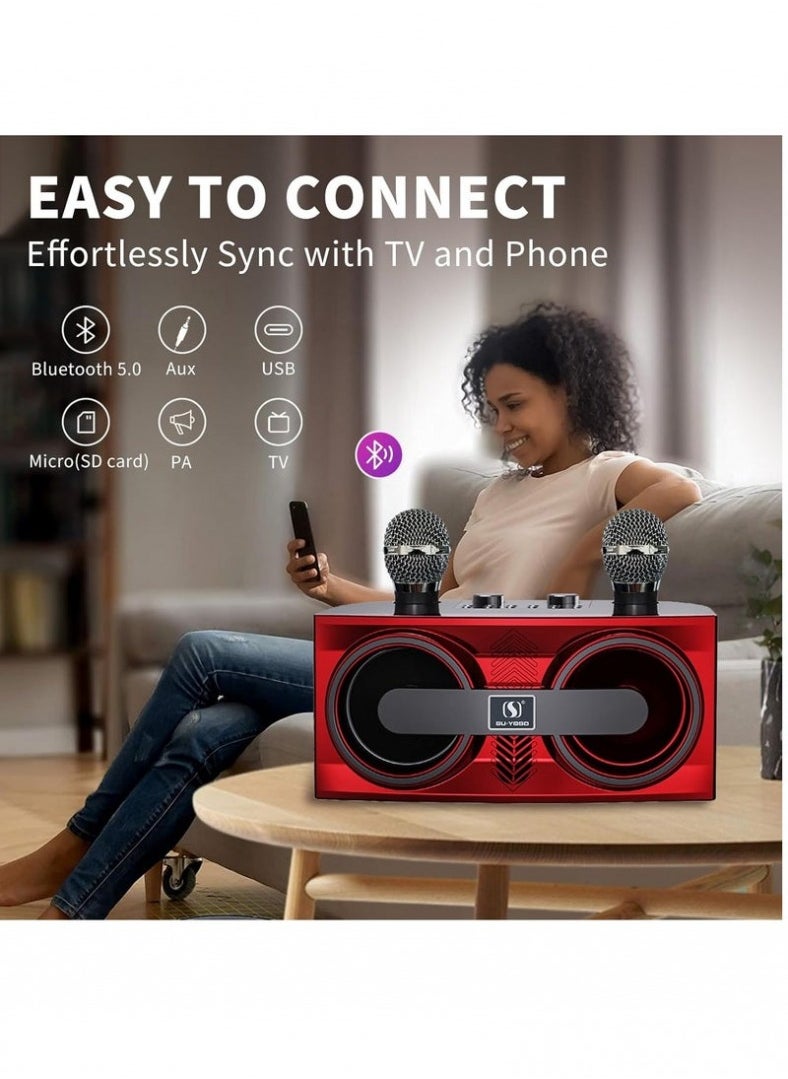 Smart Berry Karaoke Machine Bluetooth Speaker with 2 Wireless Microphones PA System for Indoor Outdoor Party