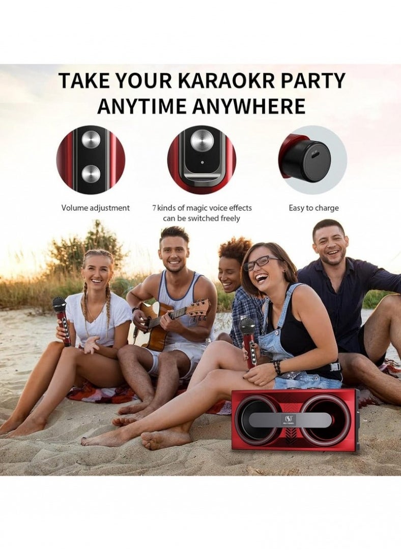 Smart Berry Karaoke Machine Bluetooth Speaker with 2 Wireless Microphones PA System for Indoor Outdoor Party