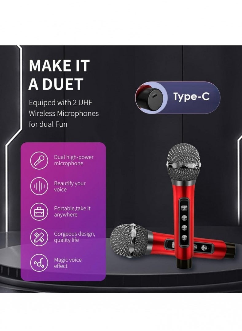 Smart Berry Karaoke Machine Bluetooth Speaker with 2 Wireless Microphones PA System for Indoor Outdoor Party