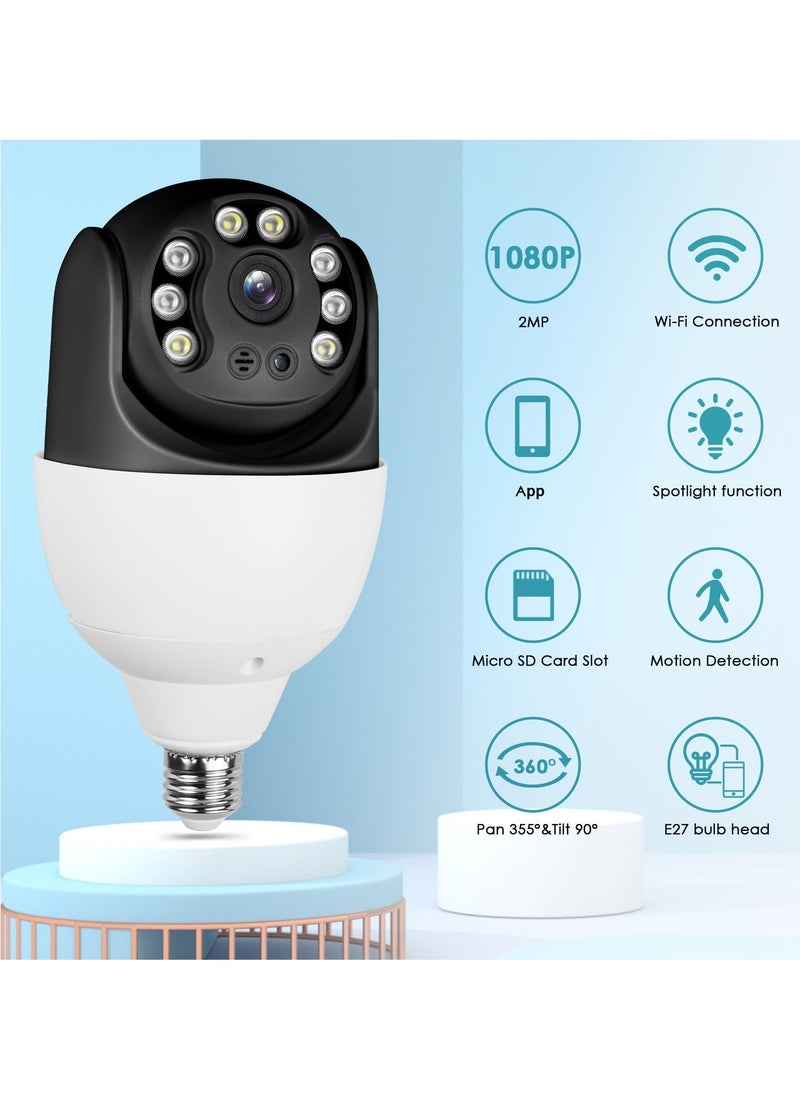 SYOSI Camera 2MP Wireless Bulb Indoor Outdoor Waterproof Camera with Color Night Vision 2-Way Audio 2.4GHz Home WiFi Smart Cam for Pet Home