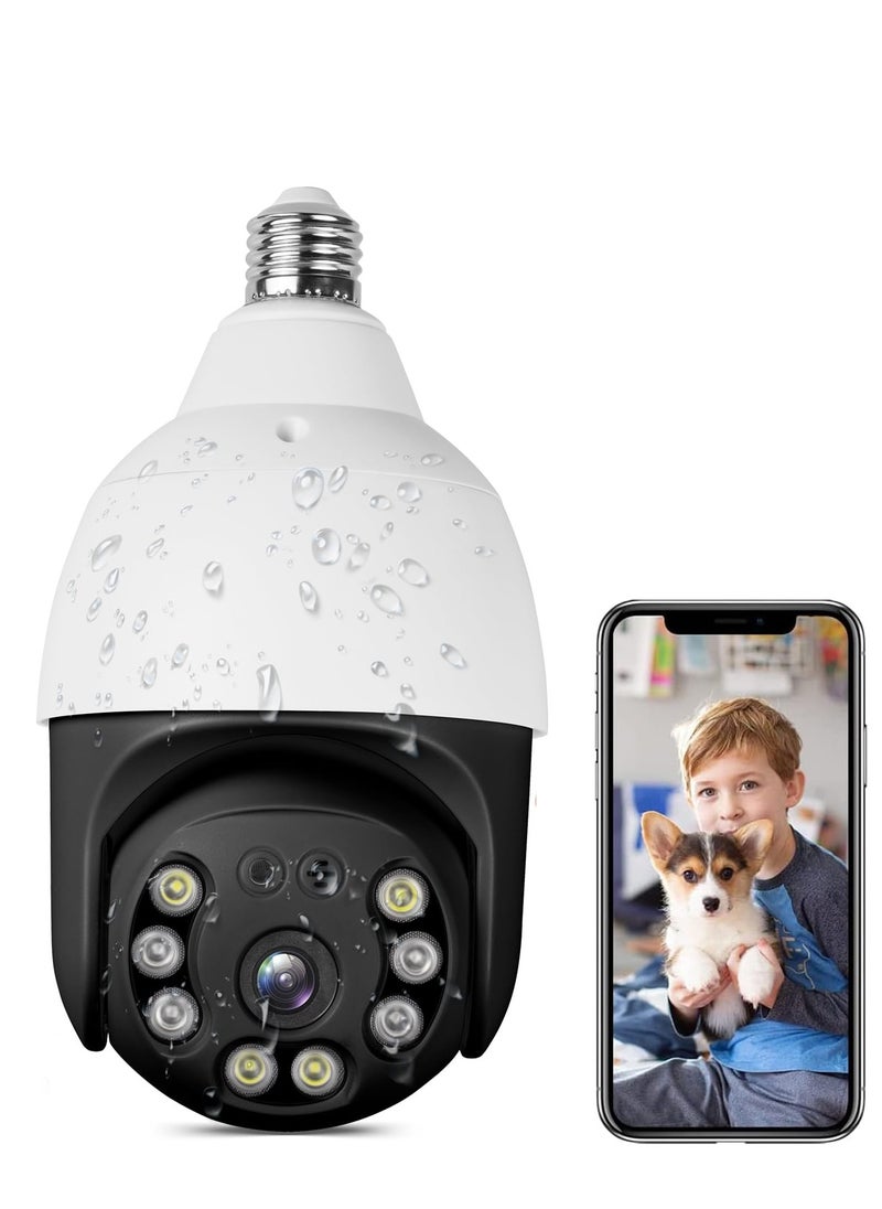 SYOSI Camera 2MP Wireless Bulb Indoor Outdoor Waterproof Camera with Color Night Vision 2-Way Audio 2.4GHz Home WiFi Smart Cam for Pet Home