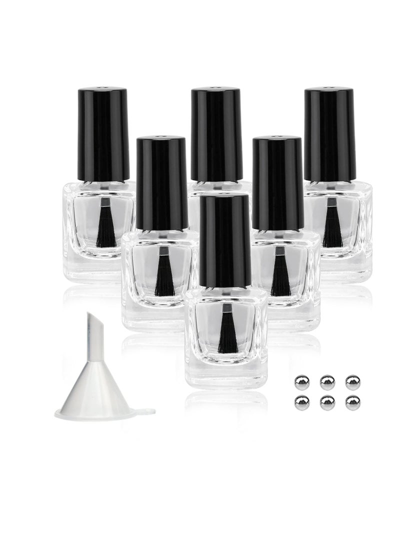 6PCS Empty Nail Polish Bottles with Funnel, Empty Fingernail Polish Bottles Glass Rectangle with Brush & Mixing Balls Black (5ML)