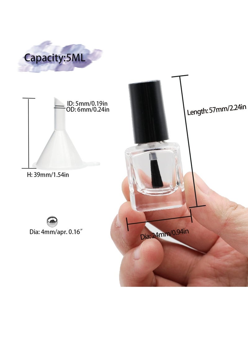 6PCS Empty Nail Polish Bottles with Funnel, Empty Fingernail Polish Bottles Glass Rectangle with Brush & Mixing Balls Black (5ML)