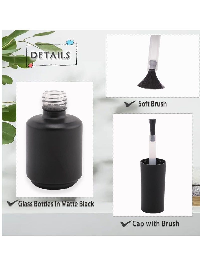 Empty Gel Nail Polish Bottles, 15ML Empty Nail Polish Bottles with Brush Matte Black, Opaque Round Refillable Fingernail Polish Bottles UV Safe with Mixing Balls & Funnels, Pack of 6 (Matte Black)