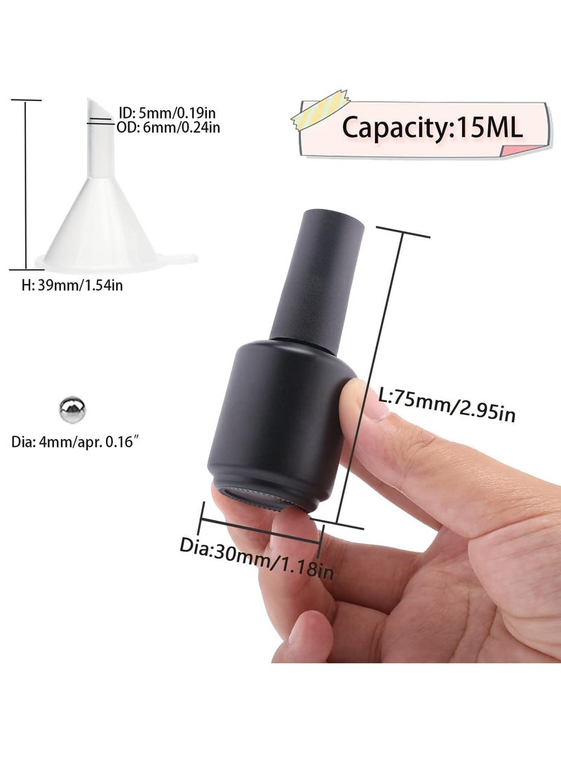 Empty Gel Nail Polish Bottles, 15ML Empty Nail Polish Bottles with Brush Matte Black, Opaque Round Refillable Fingernail Polish Bottles UV Safe with Mixing Balls & Funnels, Pack of 6 (Matte Black)