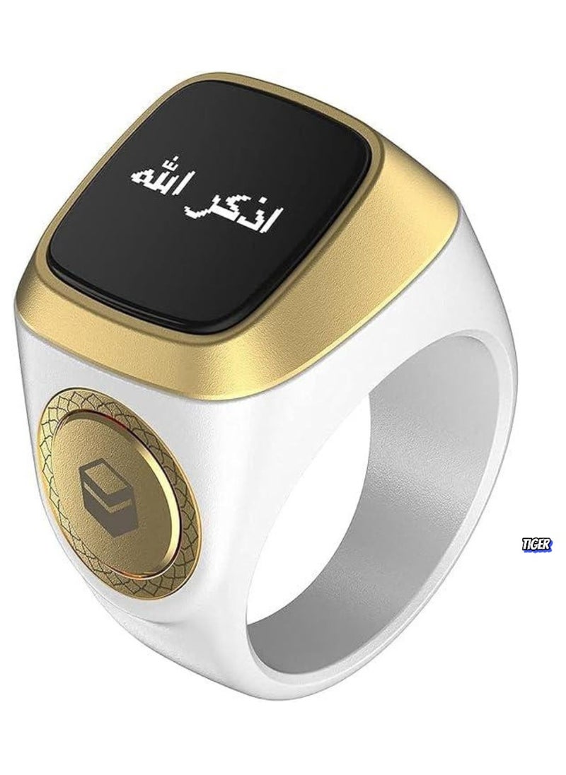 Zikr1 Lite Smart Tasbih Tally Counter Ring for Muslims – Digital Tasbeeh with 5 Prayer Time Reminder, Bluetooth, Waterproof, 20mm (White 18mm), Convenient and Stylish Zikr Tracker for Daily Use