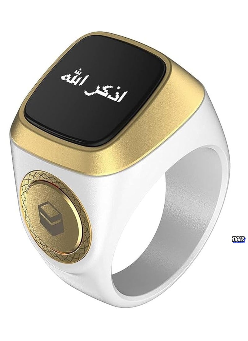 Zikr1 Lite Smart Tasbih Tally Counter Ring for Muslims – Digital Tasbeeh with 5 Prayer Time Reminder, Bluetooth, Waterproof, 20mm (White 18mm), Convenient and Stylish Zikr Tracker for Daily Use