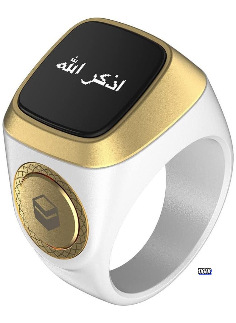 Smart Tasbih Zikr Lite Ring – OLED Display Tasbih Counter, Prayer Timing Reminder, Waterproof Smart Ring for Muslims, White 20mm, Stylish and Practical Daily Zikr Tracker