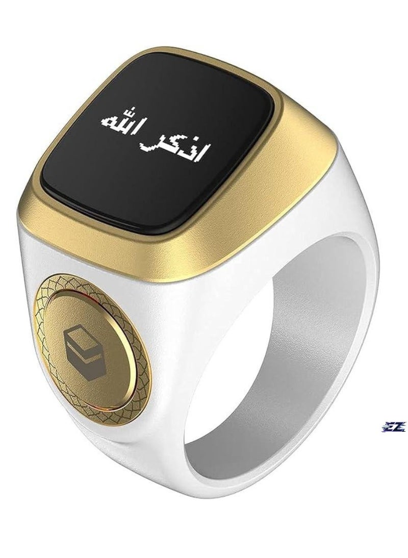 Zikr1 Lite Smart Tasbih Tally Counter Ring for Muslims – Digital Tasbeeh Tracker with 5 Prayer Time Reminder – Bluetooth Waterproof Design – 20mm (White 18mm) – Perfect Zikr & Spiritual Practice Companion