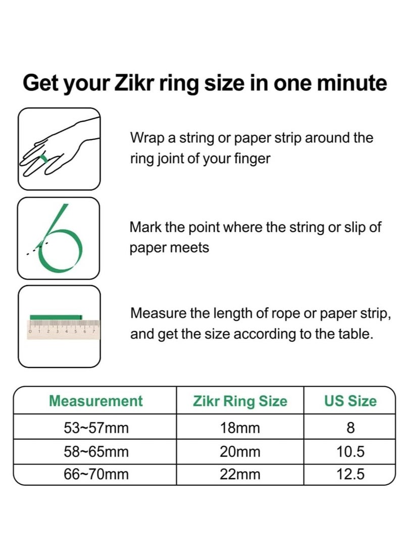 Zikr1 Lite Smart Tasbih Tally Counter Ring for Muslims – Digital Tasbeeh Tracker with 5 Prayer Time Reminder – Bluetooth Waterproof Design – 20mm (White 18mm) – Perfect Zikr & Spiritual Practice Companion