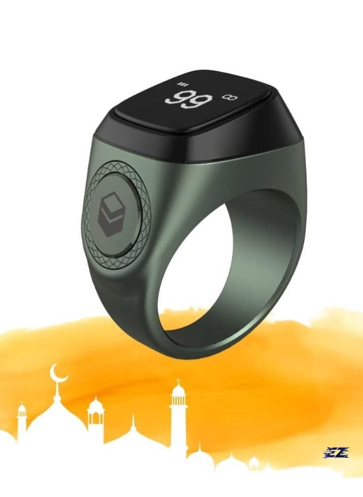 Smart Tasbih Zikr Aluminium Ring – Digital Zikr Counter with Prayer Time Reminder – Green, 18mm – Lightweight, Waterproof Smart Ring for Daily Zikr Tracking & Muslim Worship