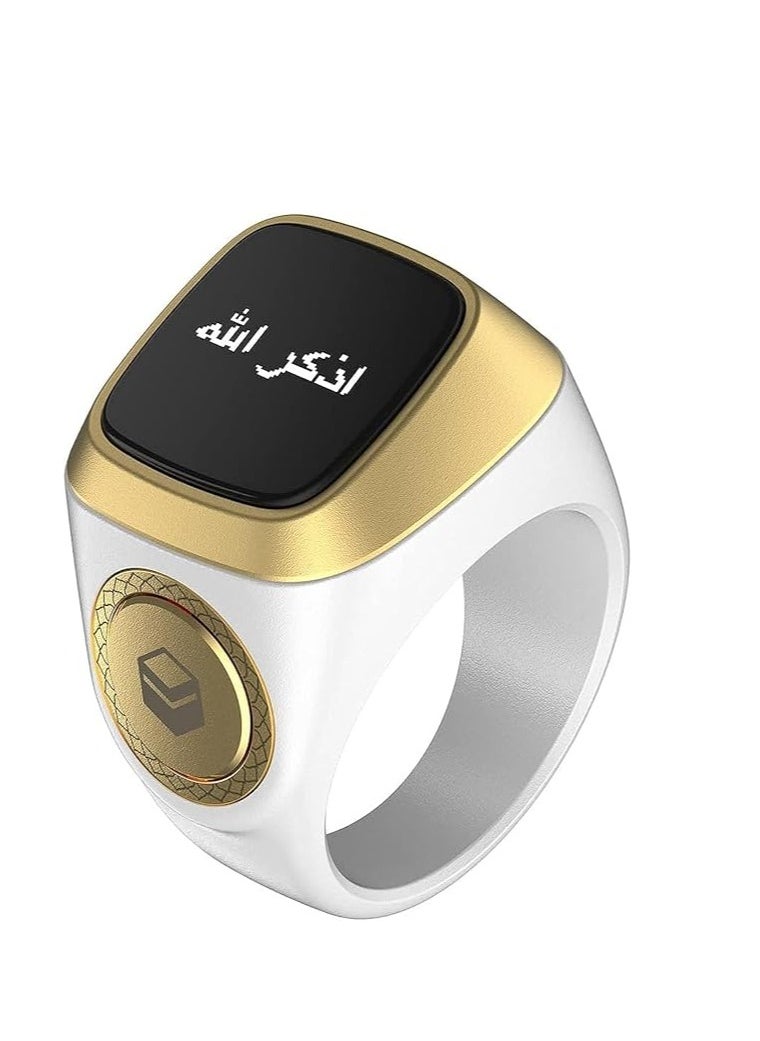 Smart Tasbih Ring Dhikr1 Lite for Muslims – Digital Tasbih with 5 Prayer Time Reminder, Bluetooth Waterproof, 20mm (White 18mm), Modern Islamic Wearable for Daily Worship, Dhikr Tracking, and Prayer Alerts