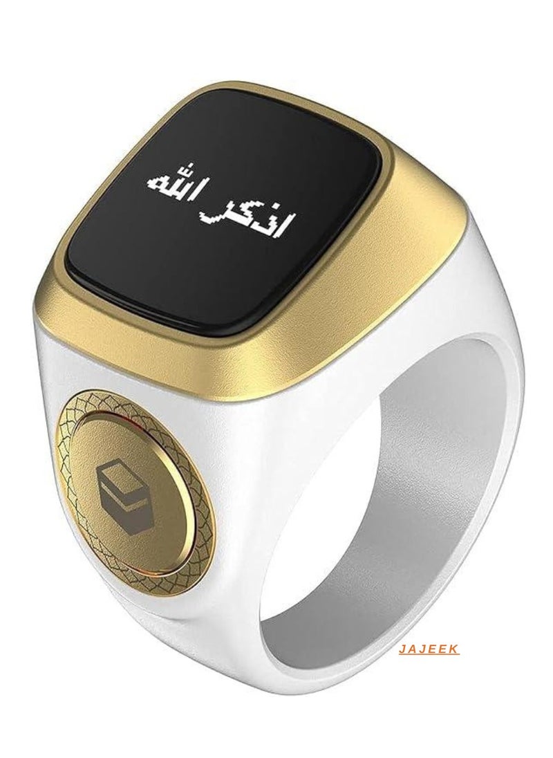 Smart Tasbih Ring Dhikr1 Lite for Muslims – Digital Tasbih with 5 Prayer Time Reminder, Bluetooth Waterproof, 20mm (White 18mm), Modern Islamic Wearable for Daily Worship, Dhikr Tracking, and Prayer Alerts