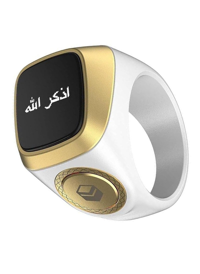 Smart Tasbih Ring Dhikr1 Lite for Muslims – Digital Tasbih with 5 Prayer Time Reminder, Bluetooth Waterproof, 20mm (White 18mm), Modern Islamic Wearable for Daily Worship, Dhikr Tracking, and Prayer Alerts