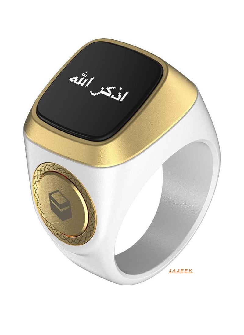 Light Male Tasbih Ring – Islamic Prayer Time Reminder, OLED Display Tasbih Counter, Smart Waterproof Ring – White, 20mm, Modern Wearable for Daily Worship and Spiritual Practice