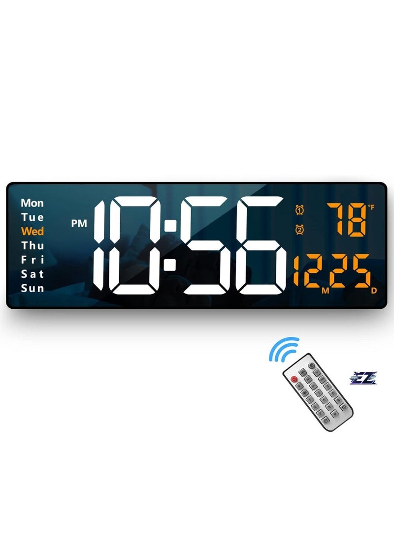 16.2 Inch Large LED Digital Wall Clock with Remote Control, Auto Brightness Dimmer, Date, Week & Temperature Display – Ideal for Living Room, Bedroom, Office – Easy-to-Read Big Wall Clock with Modern Plastic Design for Home & Office Use