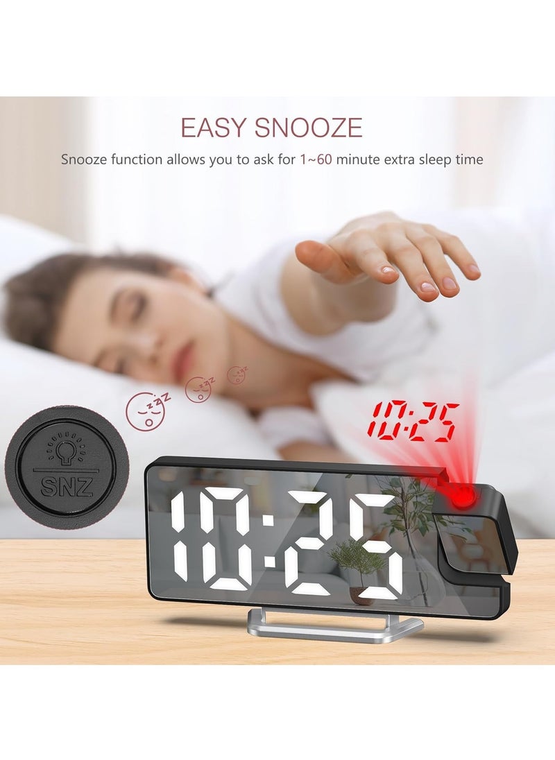 LED Projection Alarm Clock – Large 7.9'' Display with Rotatable Projection, Temperature Display, Adjustable Brightness, Snooze Feature, Digital Alarm Clock for Bedroom, 12/24 Hour Format, Modern Desk Clock, Easy-to-Read LED Display, Time Projector for Wall or Ceiling