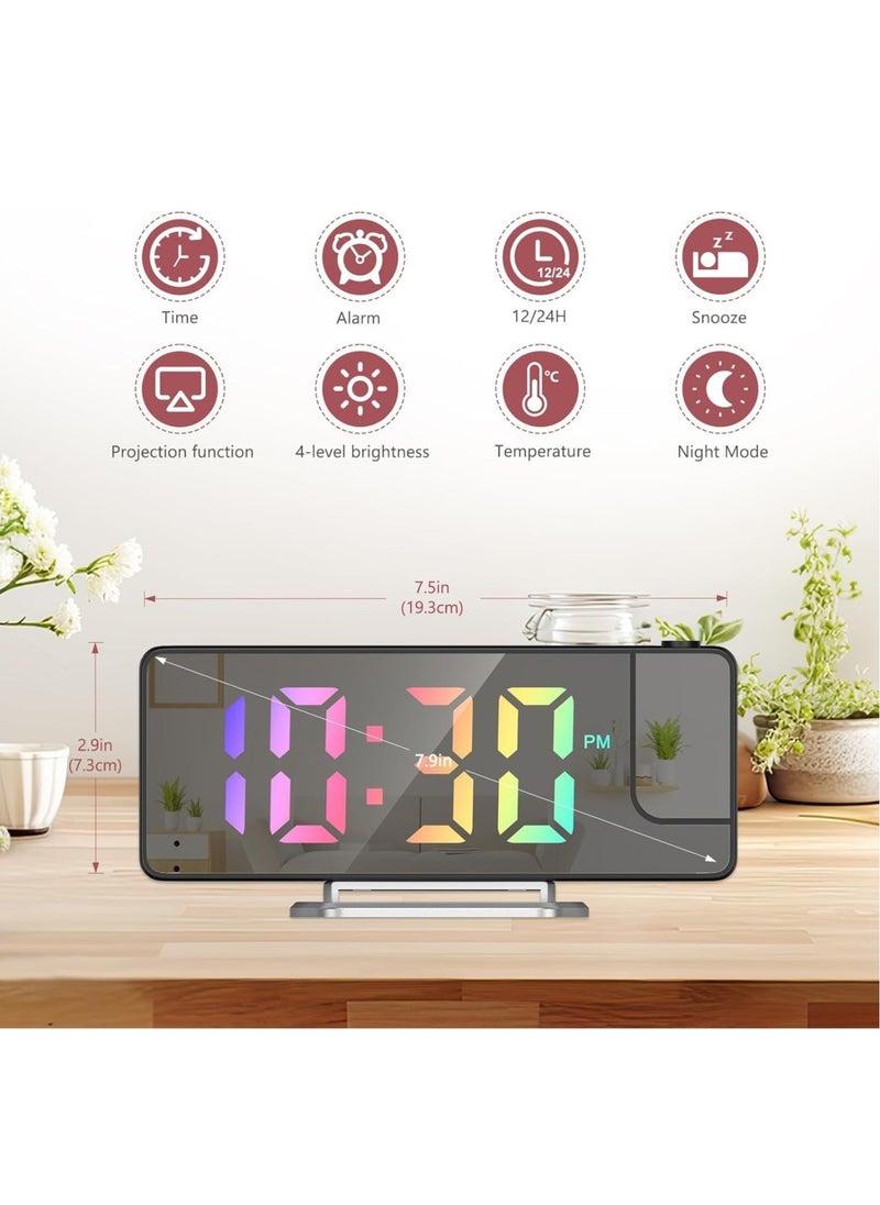 LED Projection Alarm Clock – Large 7.9'' Display with Rotatable Projection, Temperature Display, Adjustable Brightness, and Snooze Feature