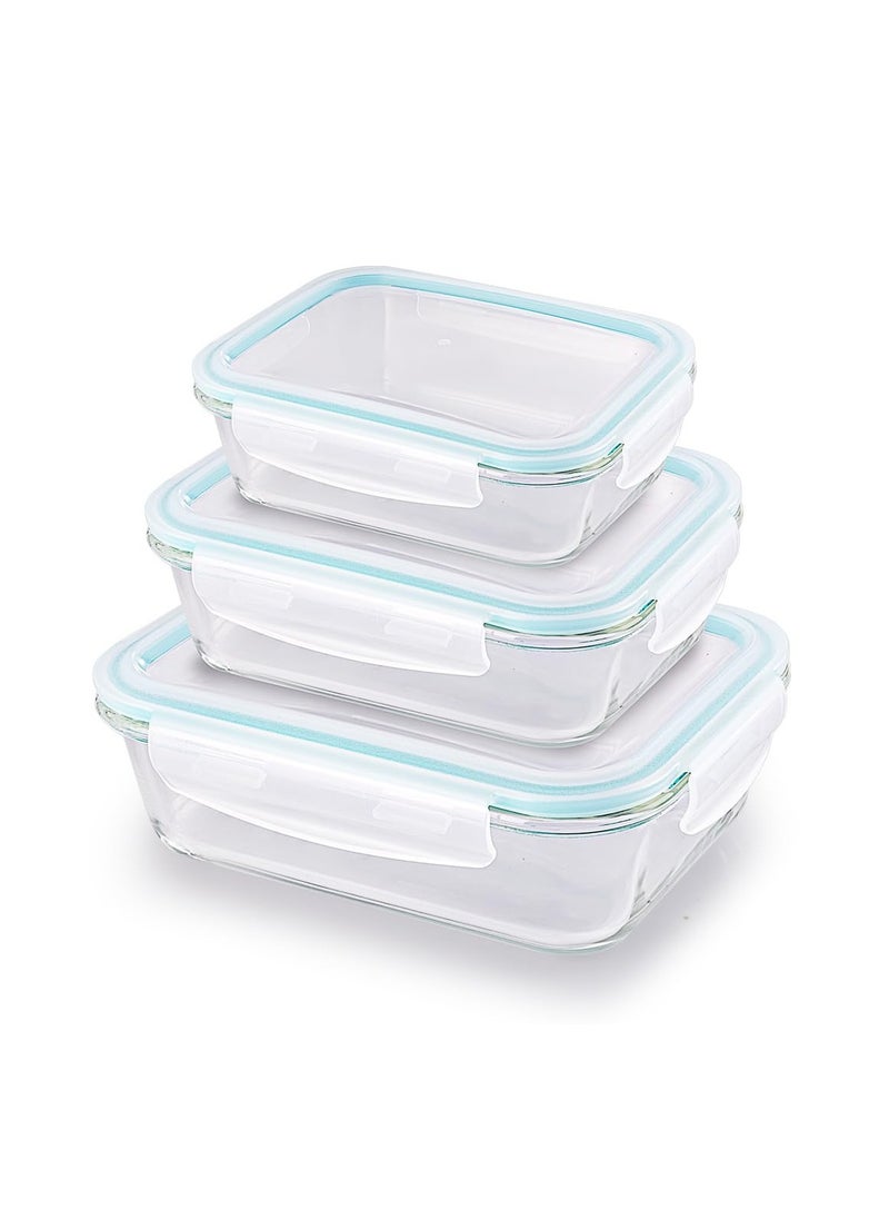 Classic Rectangle Lunch Box with Locking Lid Borosilicate Glass Lunch Box Fridge Organizer Microwave & Freezer Safe Set of 3