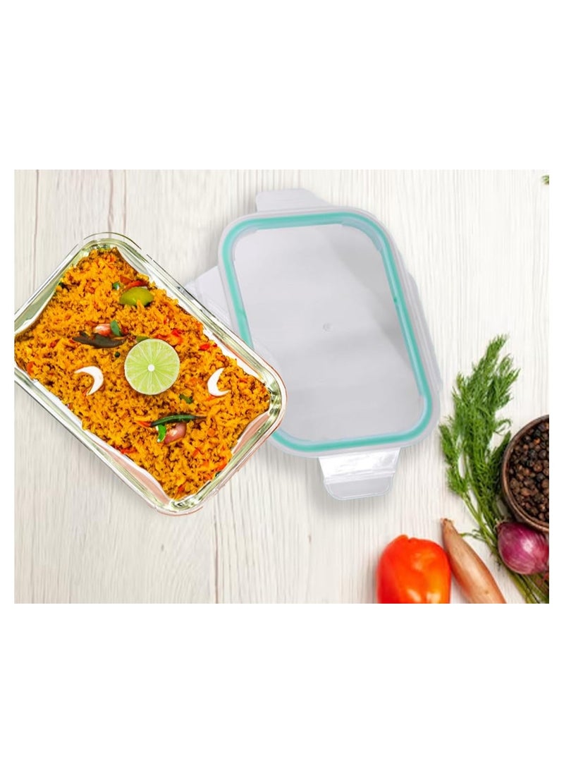 Classic Rectangle Lunch Box with Locking Lid Borosilicate Glass Lunch Box Fridge Organizer Microwave & Freezer Safe Set of 3