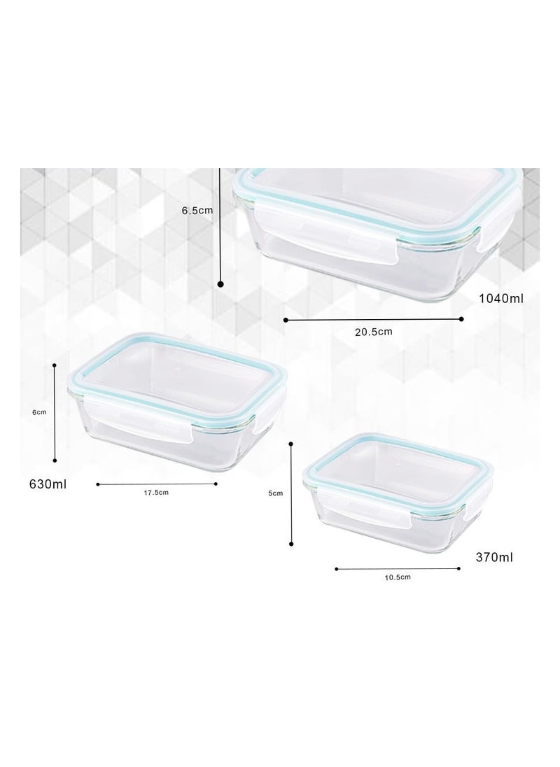 Classic Rectangle Lunch Box with Locking Lid Borosilicate Glass Lunch Box Fridge Organizer Microwave & Freezer Safe Set of 3