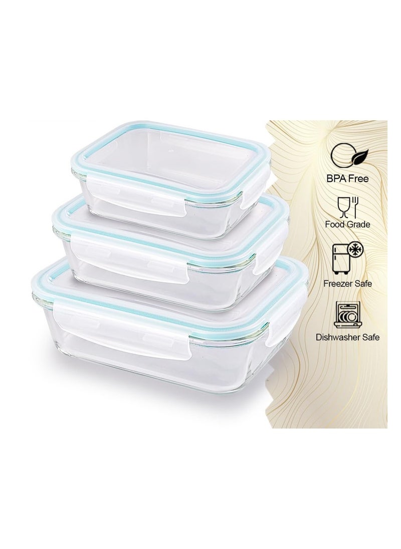 Classic Rectangle Lunch Box with Locking Lid Borosilicate Glass Lunch Box Fridge Organizer Microwave & Freezer Safe Set of 3