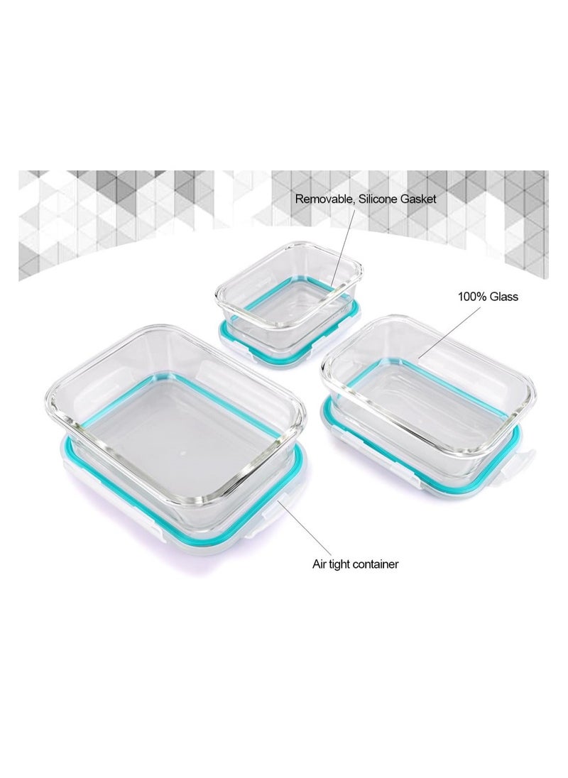 Classic Rectangle Lunch Box with Locking Lid Borosilicate Glass Lunch Box Fridge Organizer Microwave & Freezer Safe Set of 3