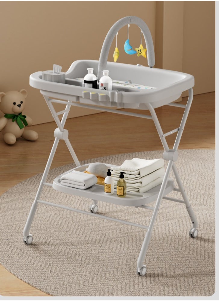 Water-Proof Baby Changing Table with Wheels, Foldable Adjustable Height Diaper Changing Tables with Changing Pad & Storage Rack Diaper Station for Newborn Baby and Infant