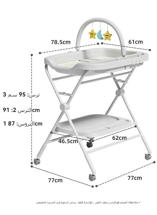 Water-Proof Baby Changing Table with Wheels, Foldable Adjustable Height Diaper Changing Tables with Changing Pad & Storage Rack Diaper Station for Newborn Baby and Infant