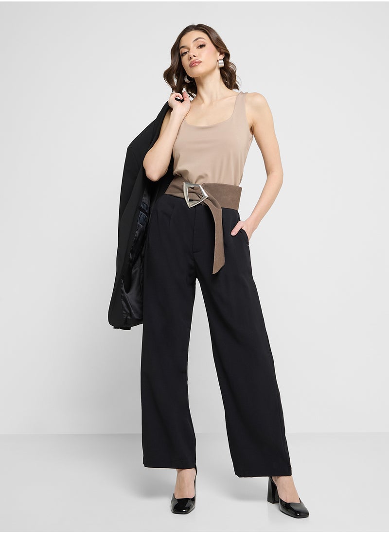 High Waisted Straight Fit Pants