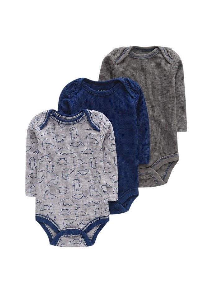 Bambimici 3-Pack Dinosaur Print Long Sleeve Bodysuit