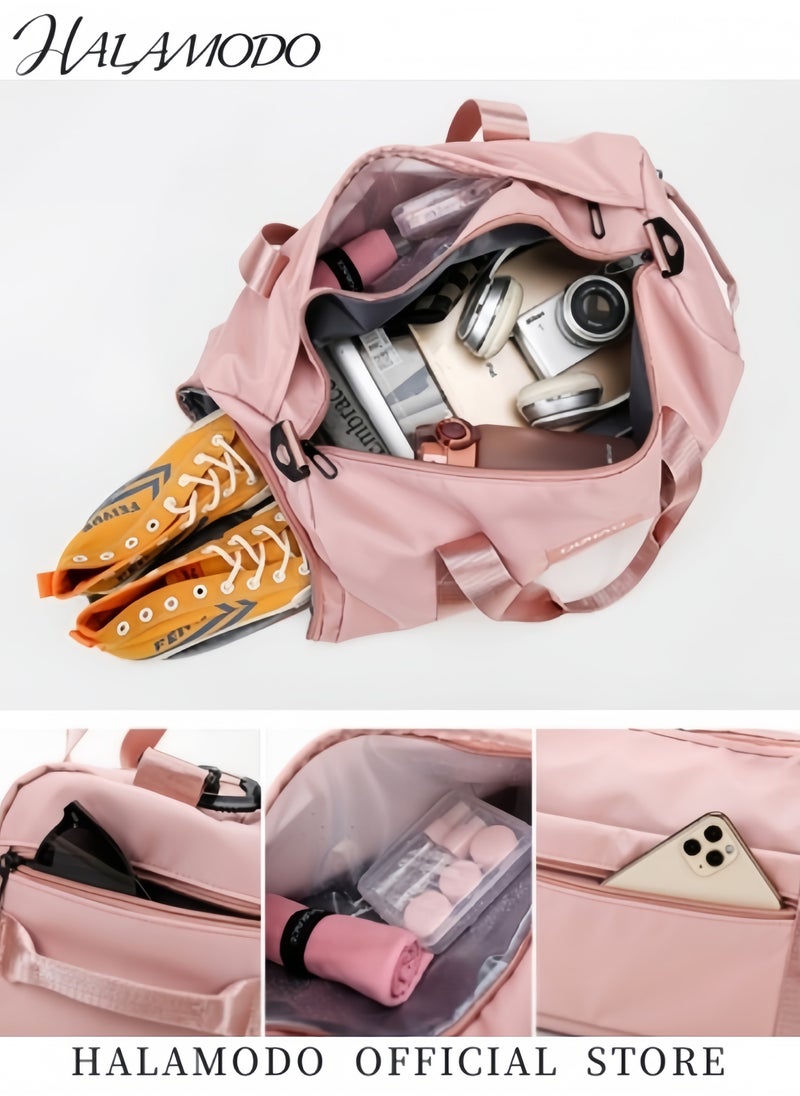 Women's Sports Duffel Bag Overnight Weekender Travel Bag with Wet Pocket Large Side Shoe Compartment Easy-access Front Pocket Interior Pocket and Adjustable Shoulder Strap Ideal as Gym Bag Yoga Bag