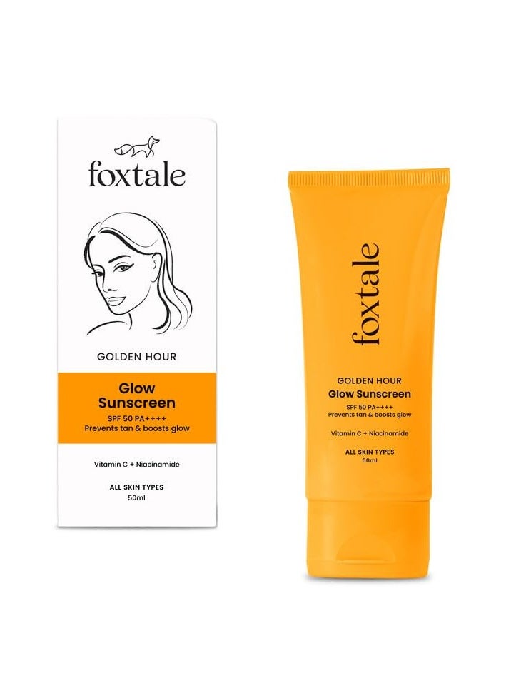 FoxTale Vitamin C & Niacinamide Glow Sunscreen Spf 50 Pa++++, Lightweight, Fast Absorbing, Uva And Uvb Filters, Prevents Tanning, No White Cast, Non-Greasy, For Men&Women, All Skin Types - 50 Ml