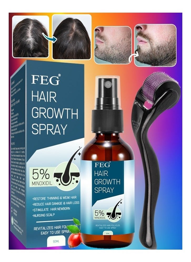 60ml Hair Growth Spray with Roller Beard Growth Oil Spray 5% Minoxidil Hair Growth Oil Spray,Hair Scalp Oil Hair Loss Treatment Oil Beard Growth Serum Spray