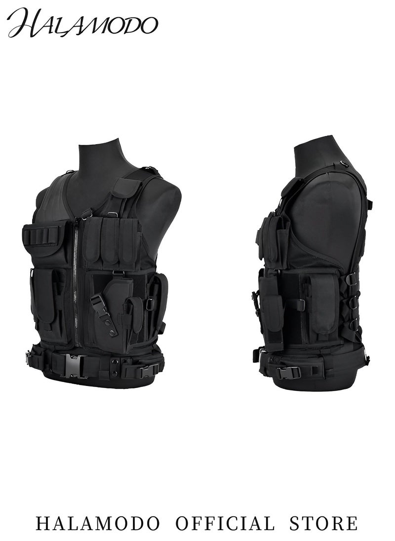 Multifunctional Tactical Vest Lightweight Breathable Mesh Polyester Sports Vest Combat Training CS Game Vest Outdoor Training Vest with Adjustable Belt & Shoulder Straps