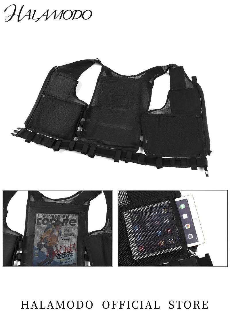 Multifunctional Tactical Vest Lightweight Breathable Mesh Polyester Sports Vest Combat Training CS Game Vest Outdoor Training Vest with Adjustable Belt & Shoulder Straps