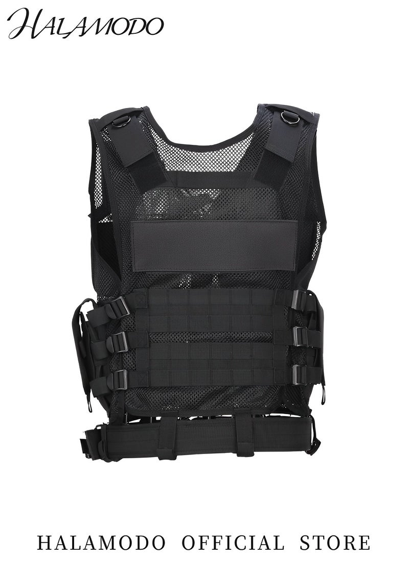 Multifunctional Tactical Vest Lightweight Breathable Mesh Polyester Sports Vest Combat Training CS Game Vest Outdoor Training Vest with Adjustable Belt & Shoulder Straps