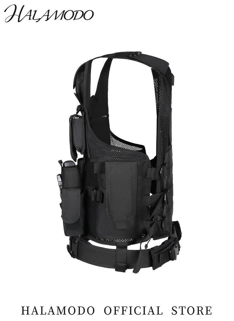 Multifunctional Tactical Vest Lightweight Breathable Mesh Polyester Sports Vest Combat Training CS Game Vest Outdoor Training Vest with Adjustable Belt & Shoulder Straps