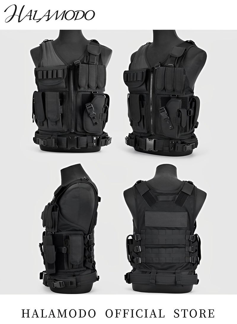 Multifunctional Tactical Vest Lightweight Breathable Mesh Polyester Sports Vest Combat Training CS Game Vest Outdoor Training Vest with Adjustable Belt & Shoulder Straps