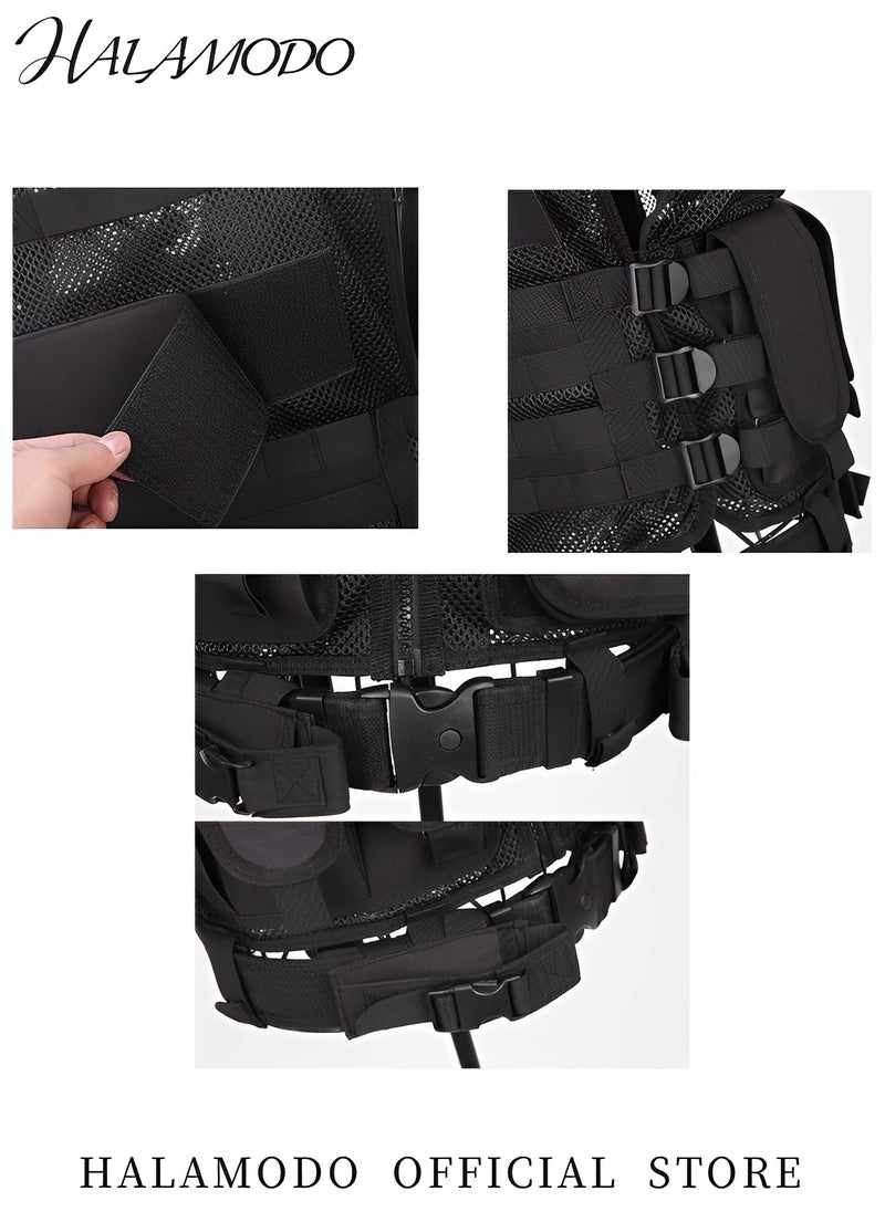 Multifunctional Tactical Vest Lightweight Breathable Mesh Polyester Sports Vest Combat Training CS Game Vest Outdoor Training Vest with Adjustable Belt & Shoulder Straps